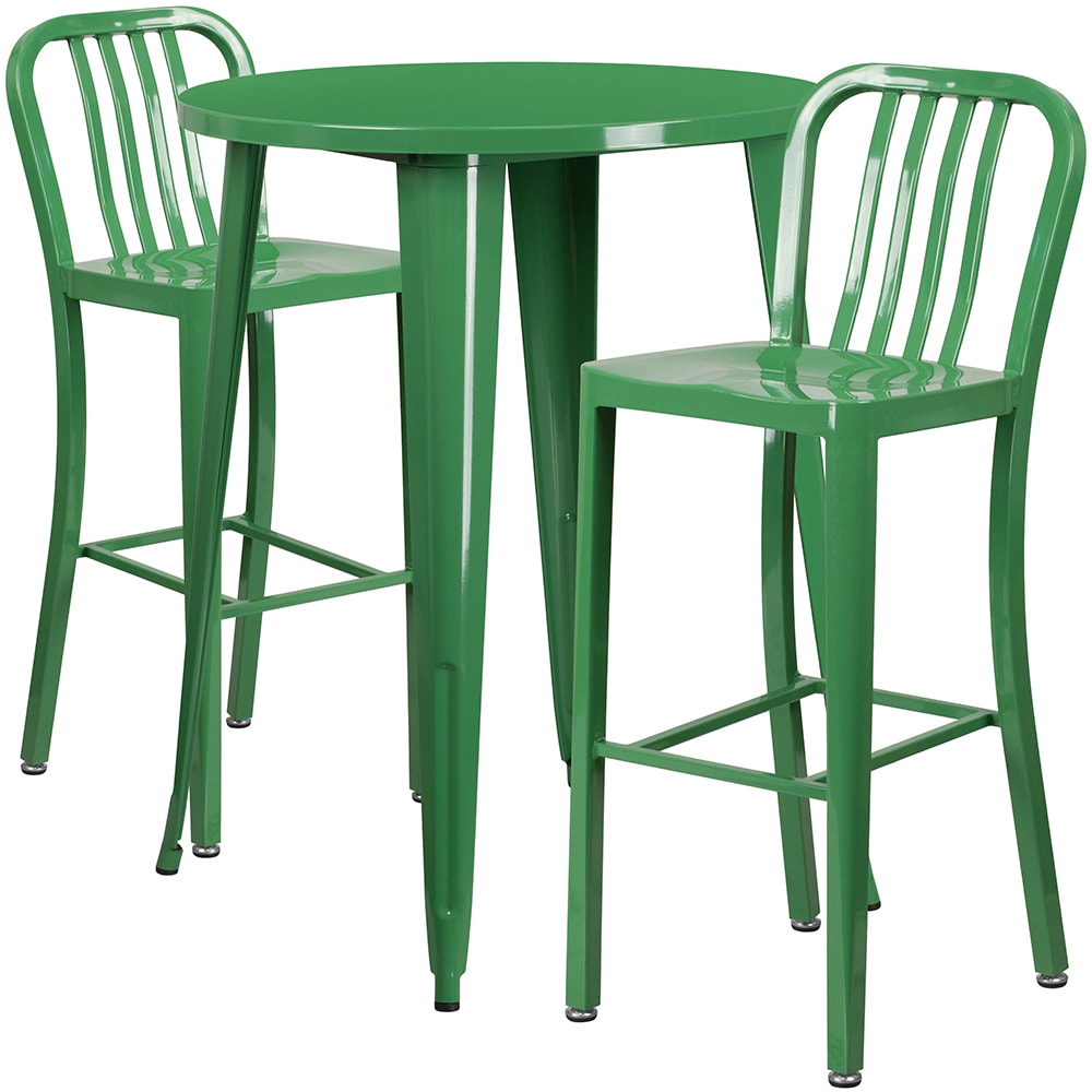 916-CH51090BH230VGN 30" Square Bar Height Table w/ (2) Bar Stool Set - Green Steel Top, Stee...