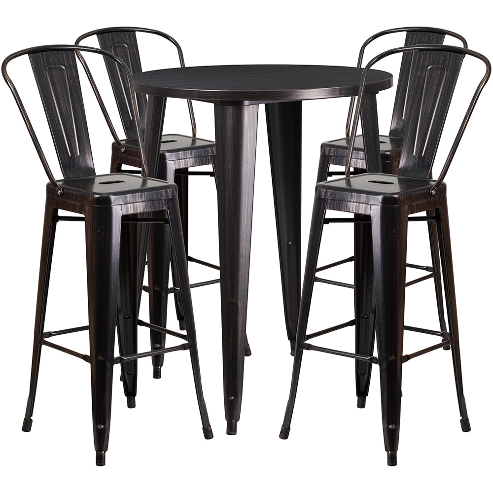 916-CH51090BH430CBQ 30" Square Bar Height Table w/ (4) Bar Stool Set - Black & Antique G...