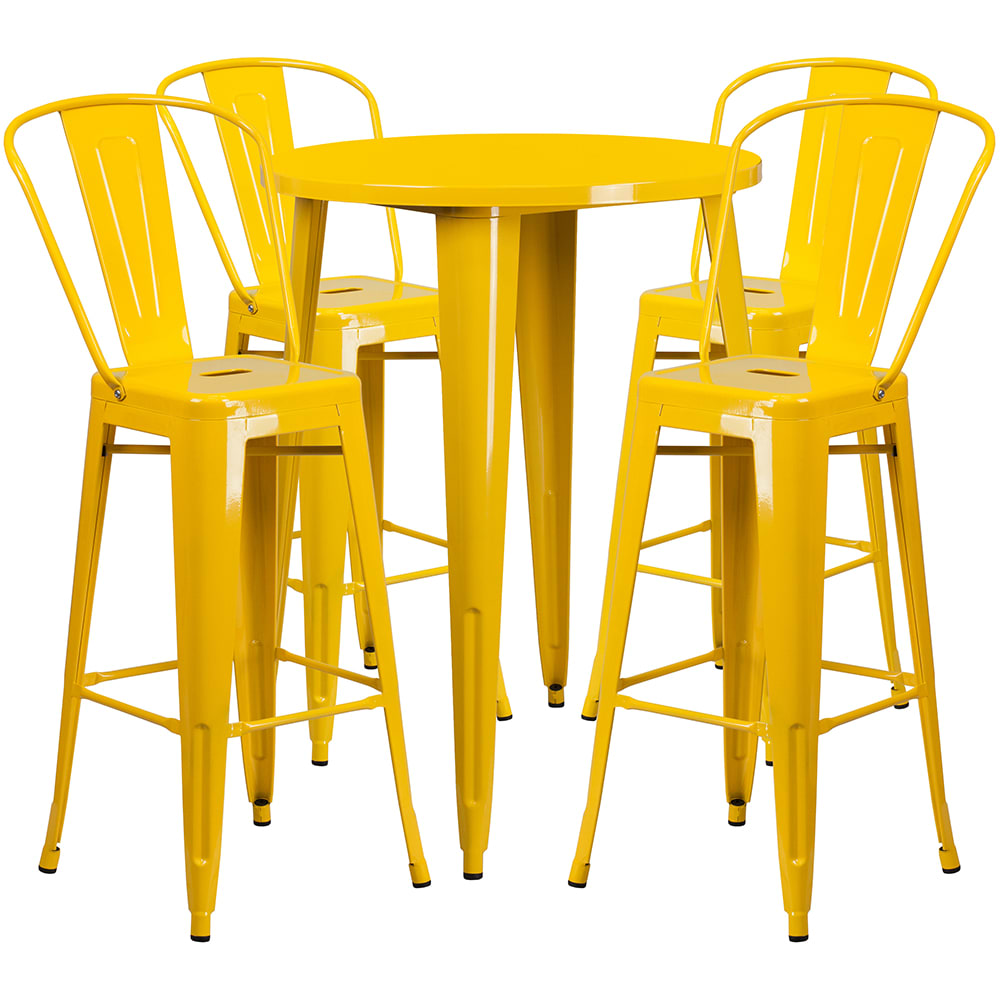 916-CH51090BH430CYL 30" Square Bar Height Table w/ (4) Bar Stool Set - Yellow Steel Top, Ste...