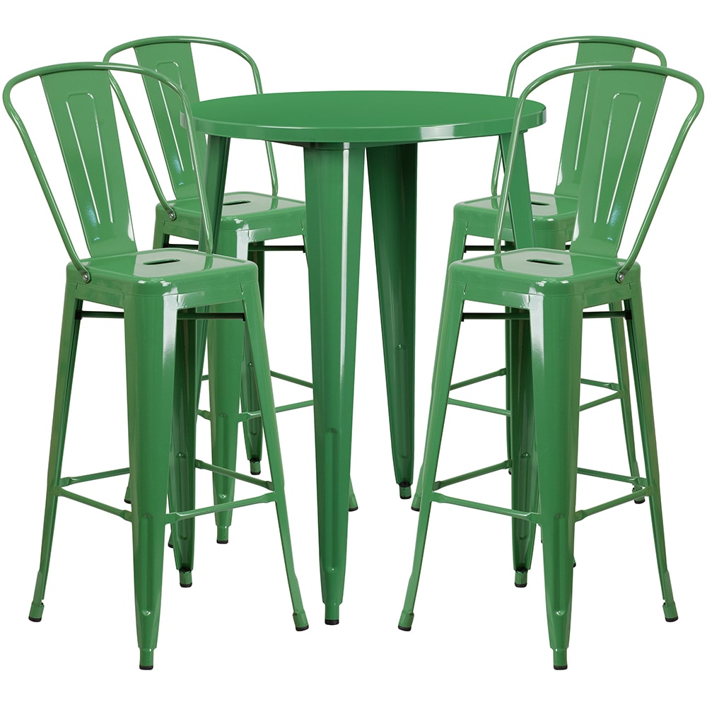 916-CH51090BH430CGN 30" Square Bar Height Table w/ (4) Bar Stool Set - Green Steel Top, Stee...