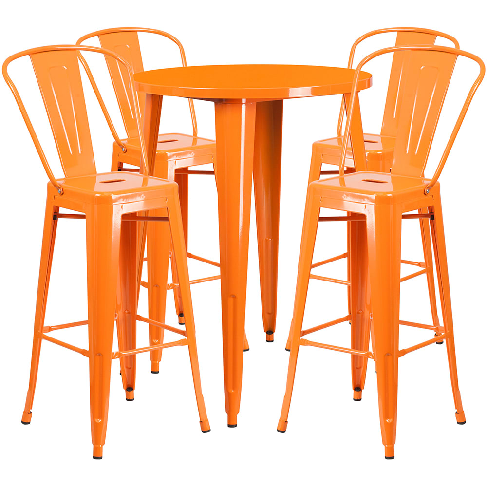 916-CH51090BH430COR 30" Square Bar Height Table w/ (4) Bar Stool Set - Orange Steel Top, Ste...