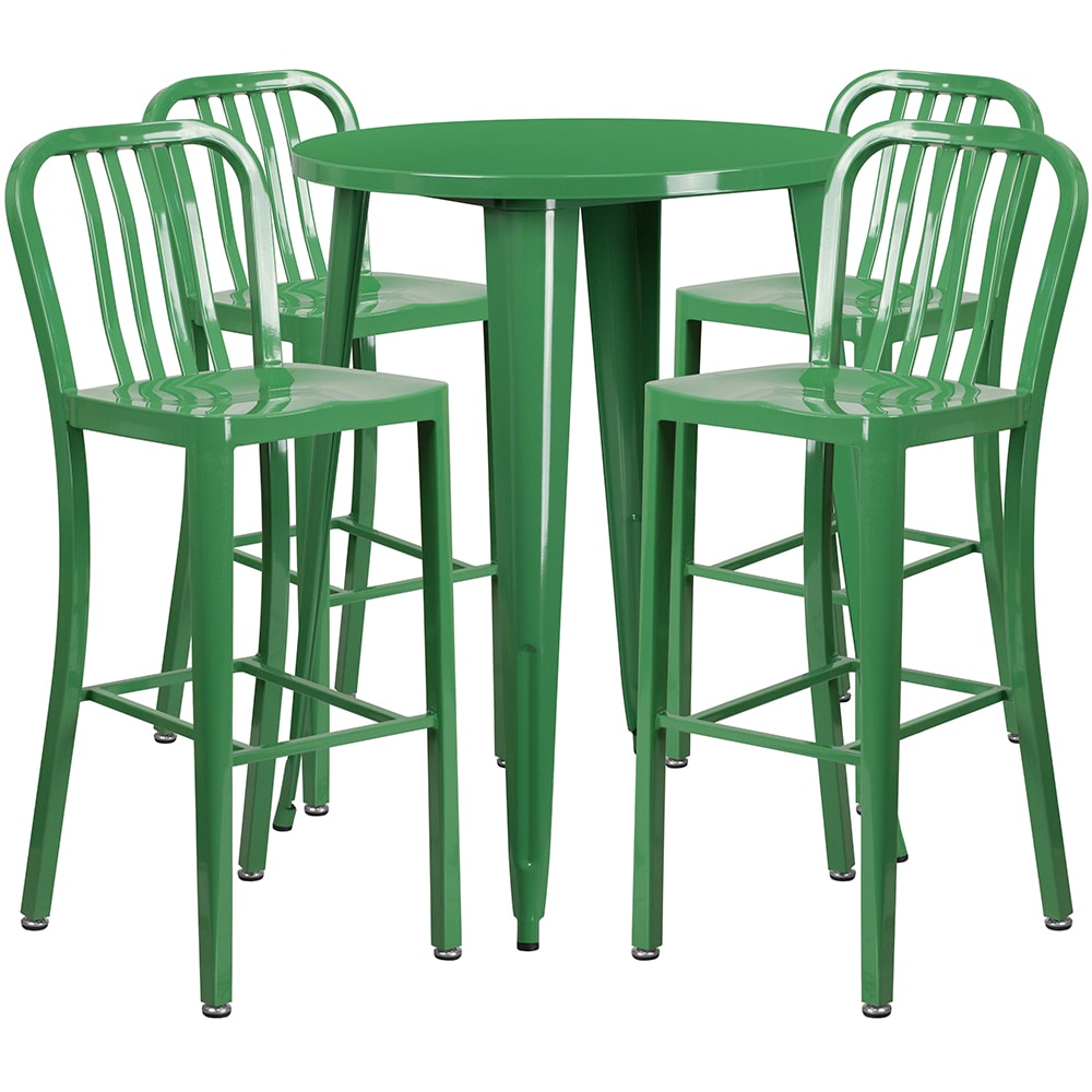 916-CH51090BH430VGN 30" Square Bar Height Table w/ (4) Bar Stool Set - Green Steel Top, Stee...