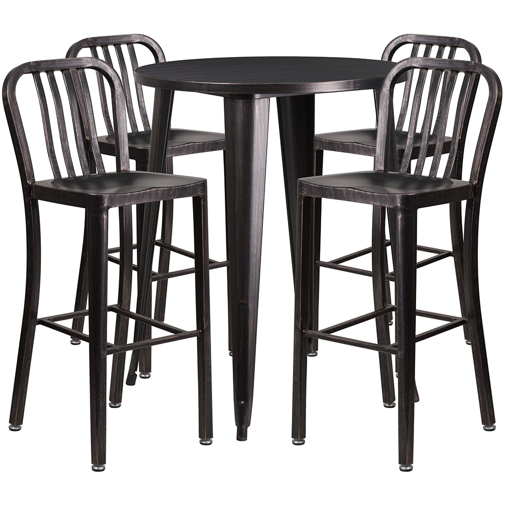 916-CH51090BH430VBQ 30" Square Bar Height Table w/ (4) Bar Stool Set - Black & Antique G...