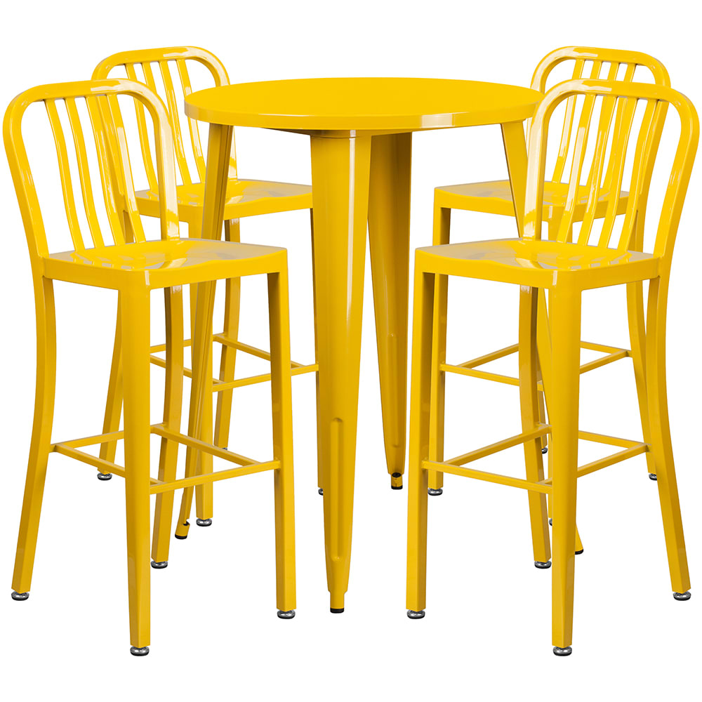 916-CH51090BH430VYL 30" Square Bar Height Table w/ (4) Bar Stool Set - Yellow Steel Top, Ste...