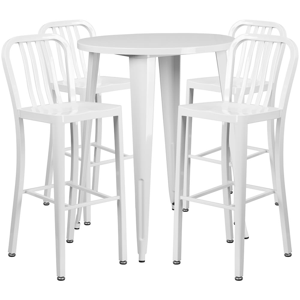 916-CH51090BH430VWH 30" Square Bar Height Table w/ (4) Bar Stool Set - White Steel Top, Stee...