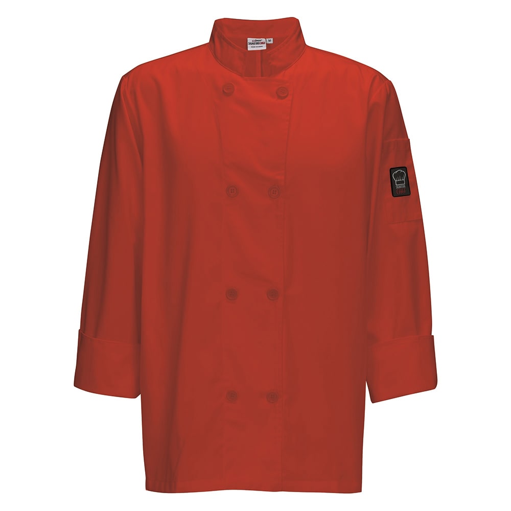 080-UNF6RL Double Breasted Chef's Jacket w/ Thermometer Pocket - Poly/Cotton, Red, Large