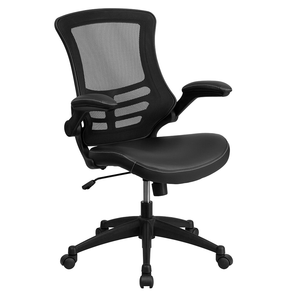 916-BLX5MLEAGG Swivel Office Chair w/ Mid Back - Black Mesh Back & LeatherSoft Seat