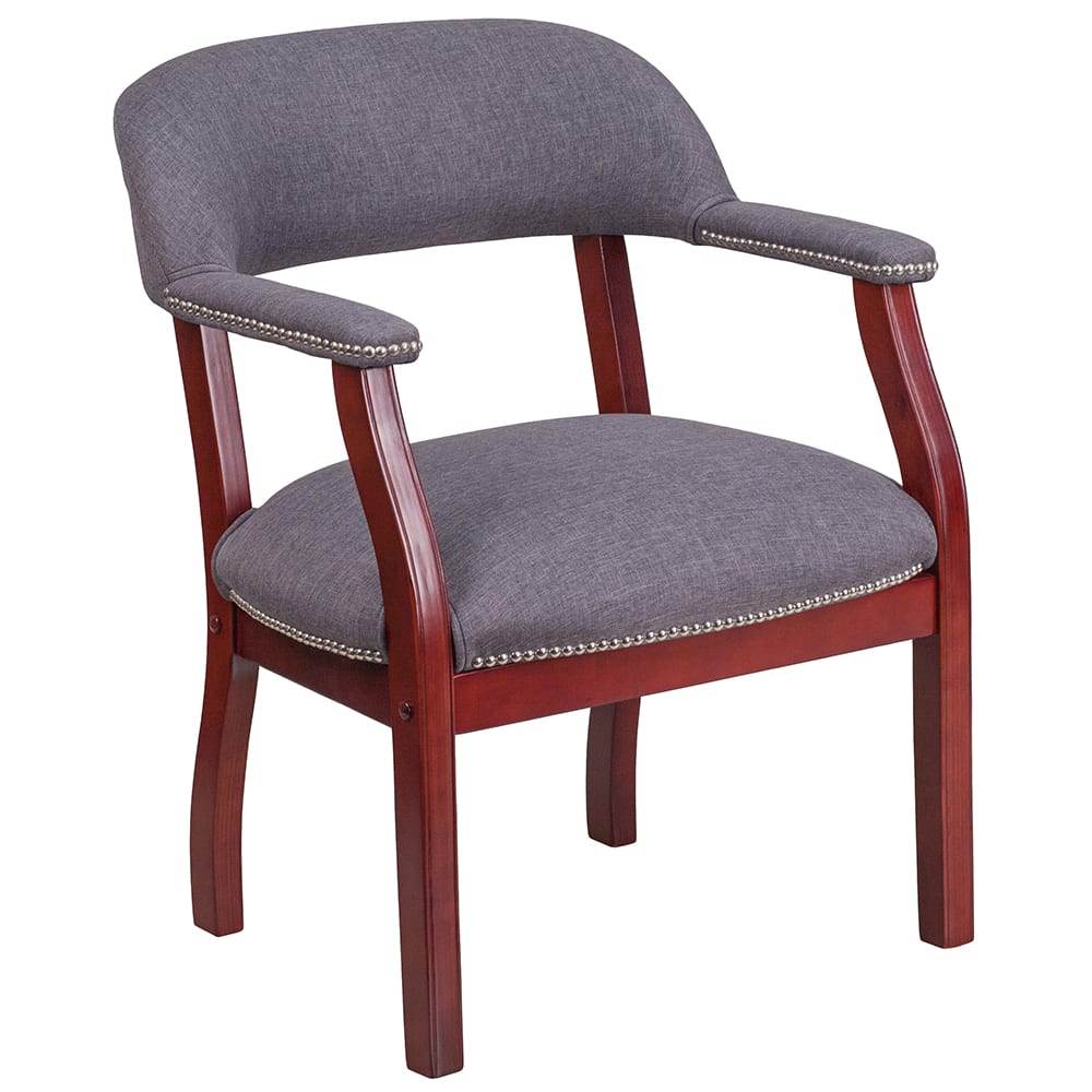 916-BZ105GY Conference Chair w/ Gray Polyester Upholstery & Mahogany Wood Frame