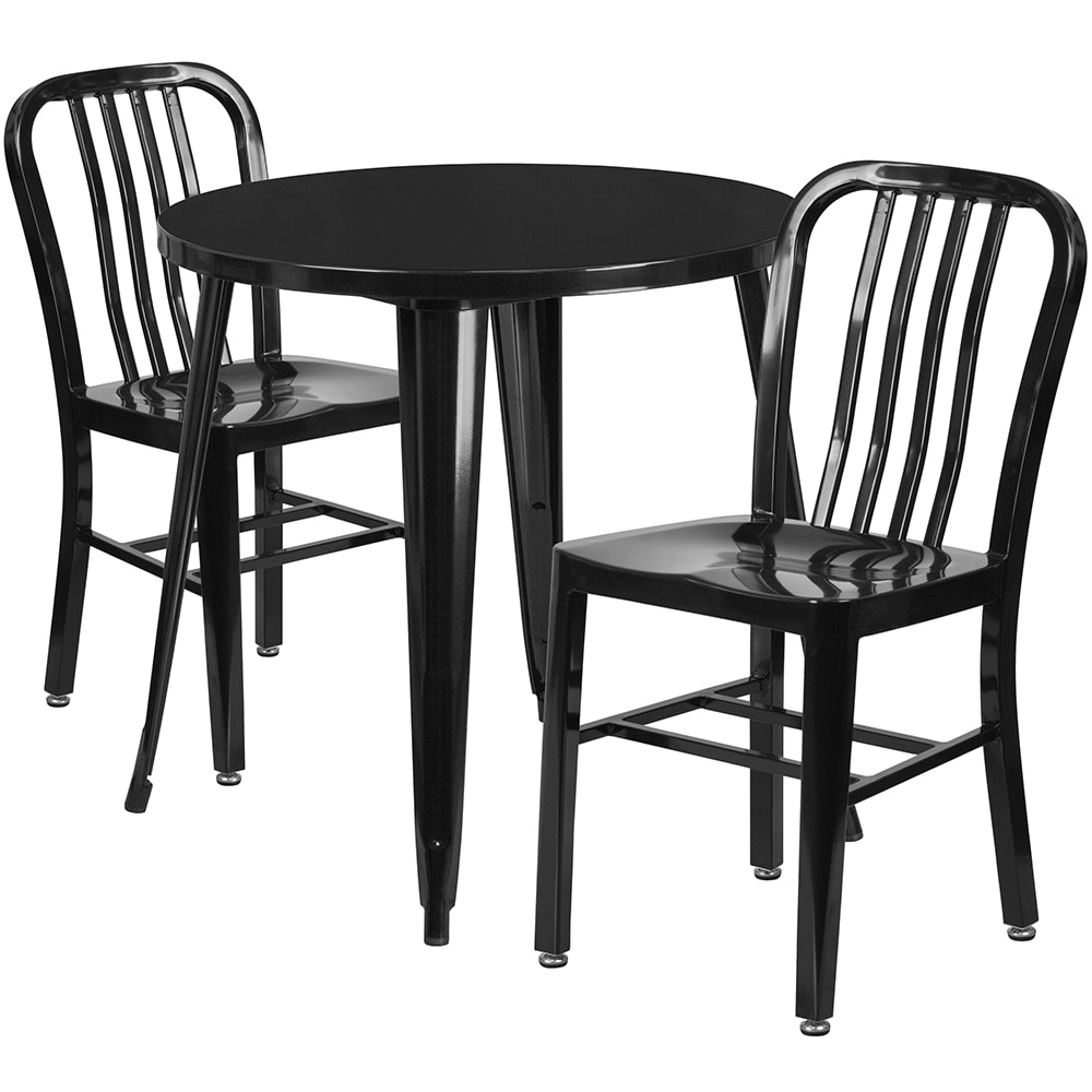 916-CH51090TH218VBK 30" Round Table & (2) Chair Set - Metal, Black