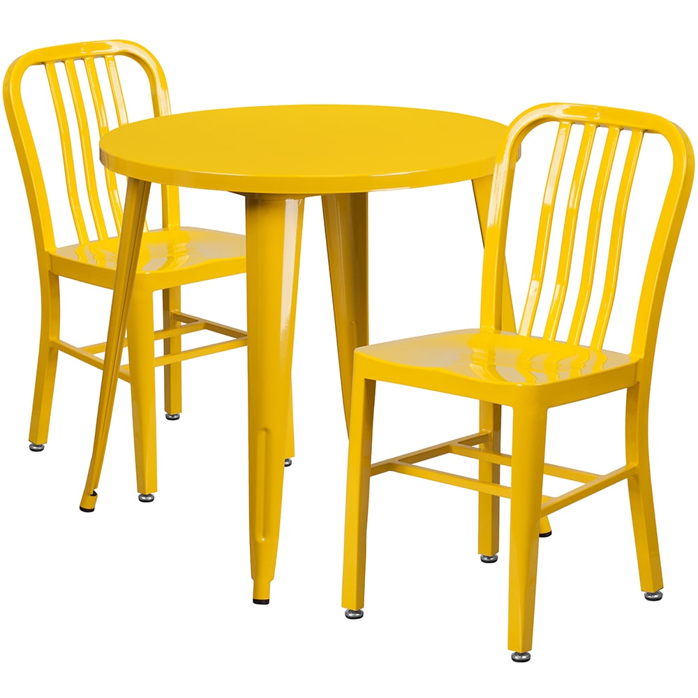 916-CH51090TH218VYL 30" Round Table & (2) Chair Set - Metal, Yellow