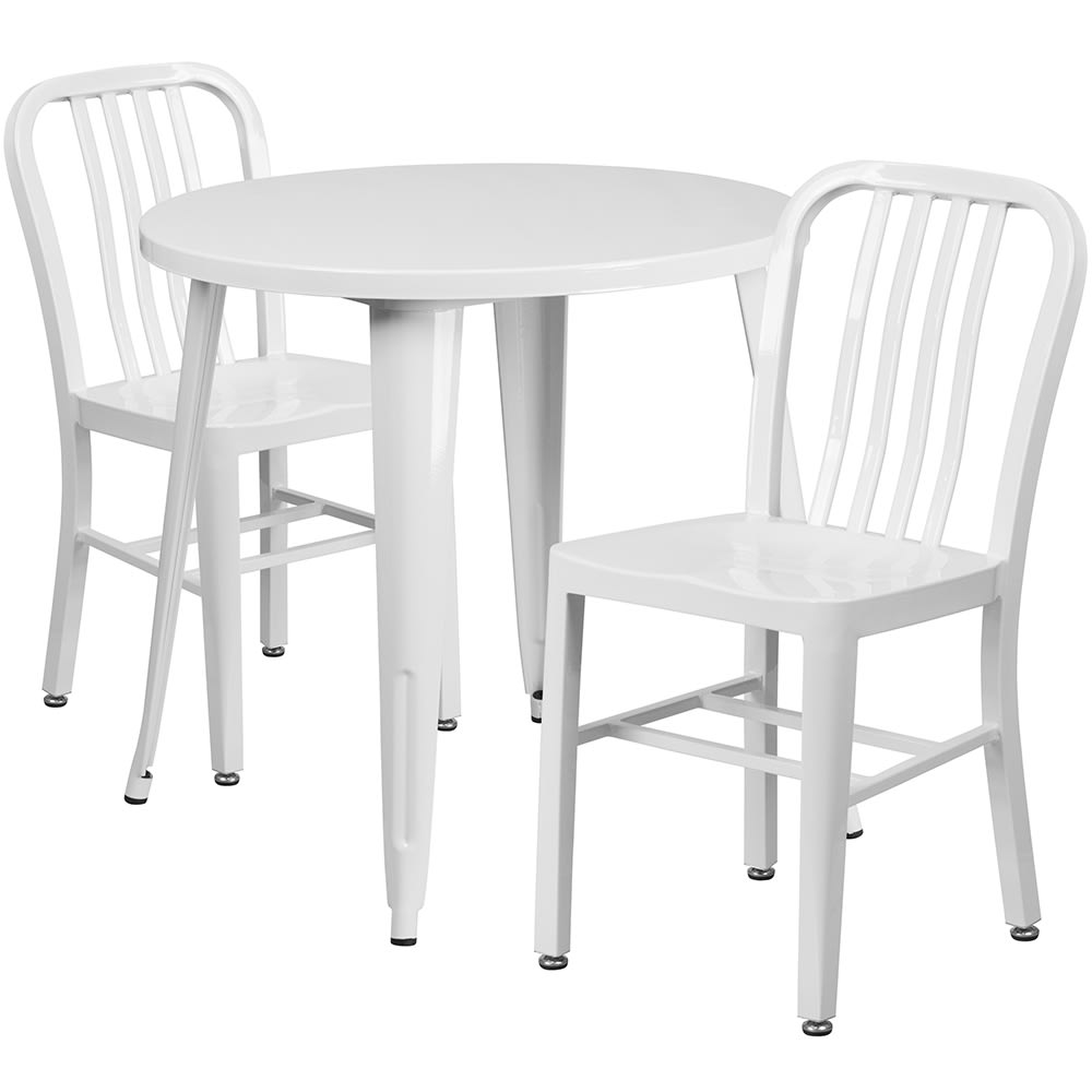 916-CH51090TH218VWH 30" Round Table & (2) Chair Set - Metal, White