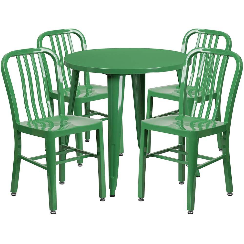 916-CH51090TH418VGN 30" Round Table & (4) Chair Set - Metal, Green