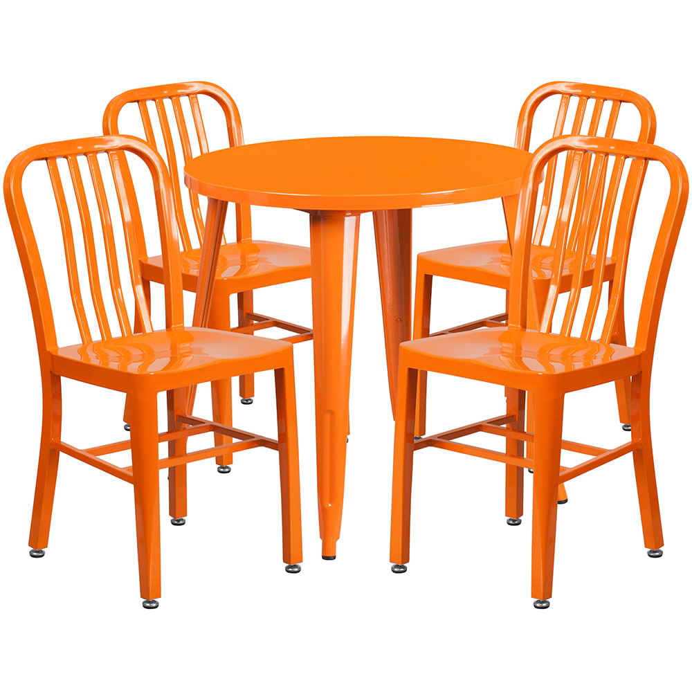 916-CH51090TH418VOR 30" Round Table & (4) Chair Set - Metal, Orange