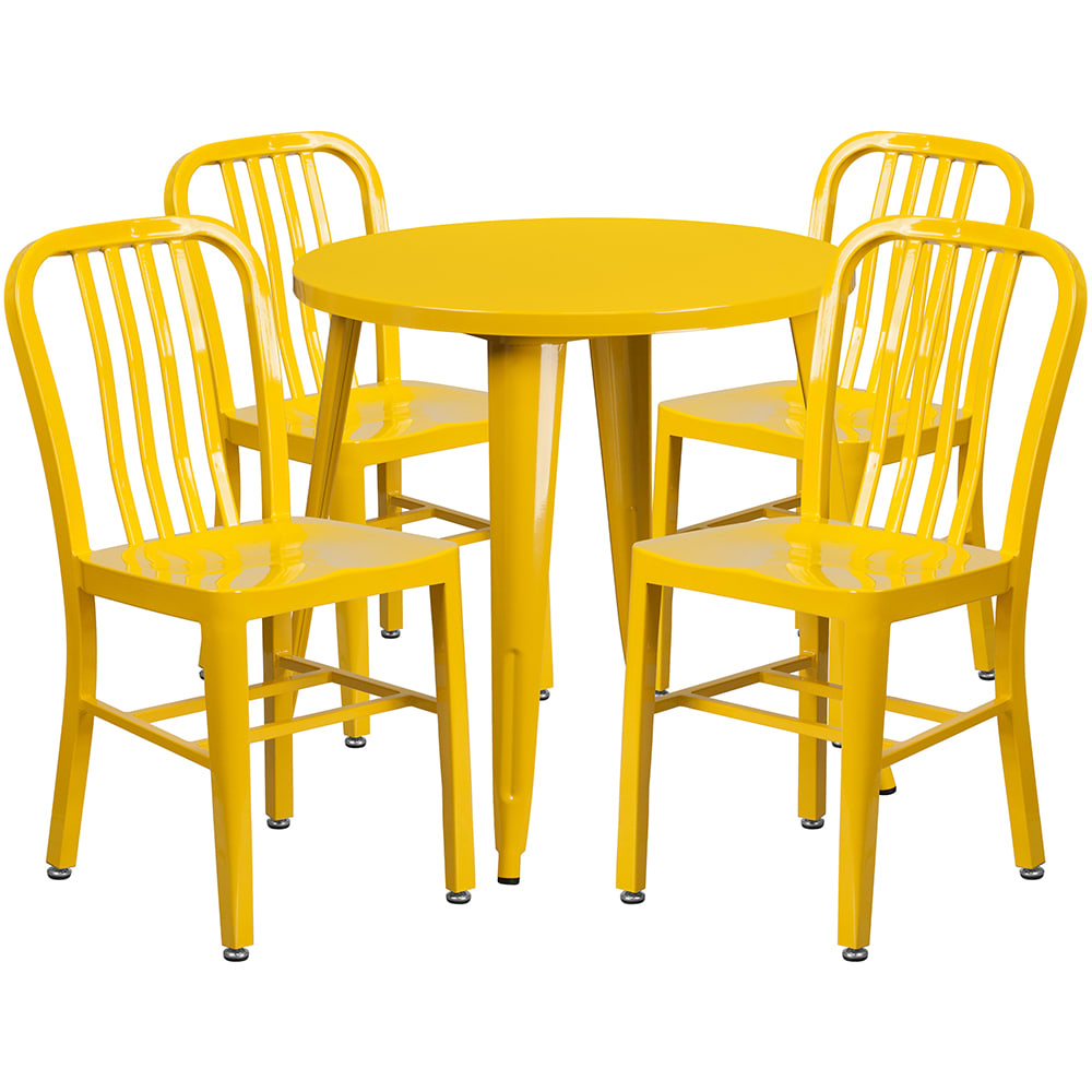 916-CH51090TH418VYL 30" Round Table & (4) Chair Set - Metal, Yellow