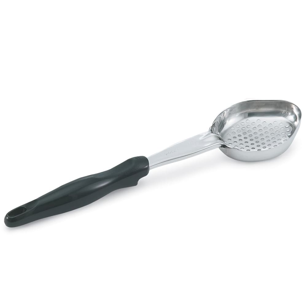 175-6422220 2 oz Oval Perforated Spoodle - Black Nylon Handle, Heavy-Duty, Stainless Steel