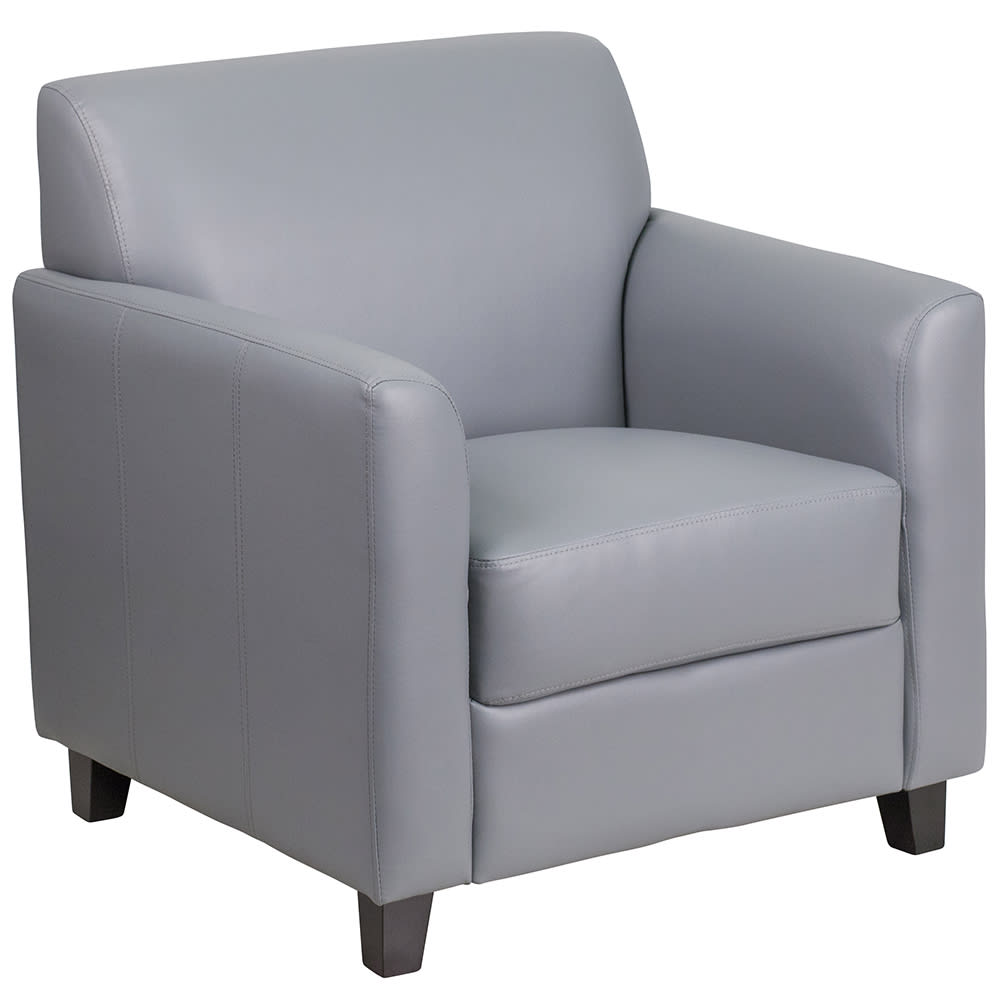 916-BT8271GY Reception Arm Chair - Gray LeatherSoft Upholstery, Black Wood Feet