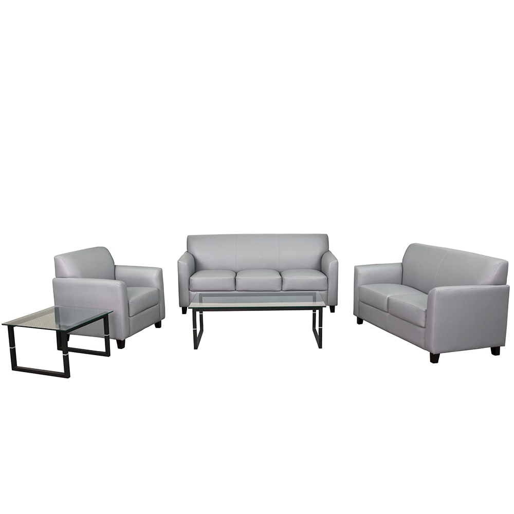 916-BT827SETGY 3 Piece Reception Set - Gray LeatherSoft Upholstery, Black Wood Feet