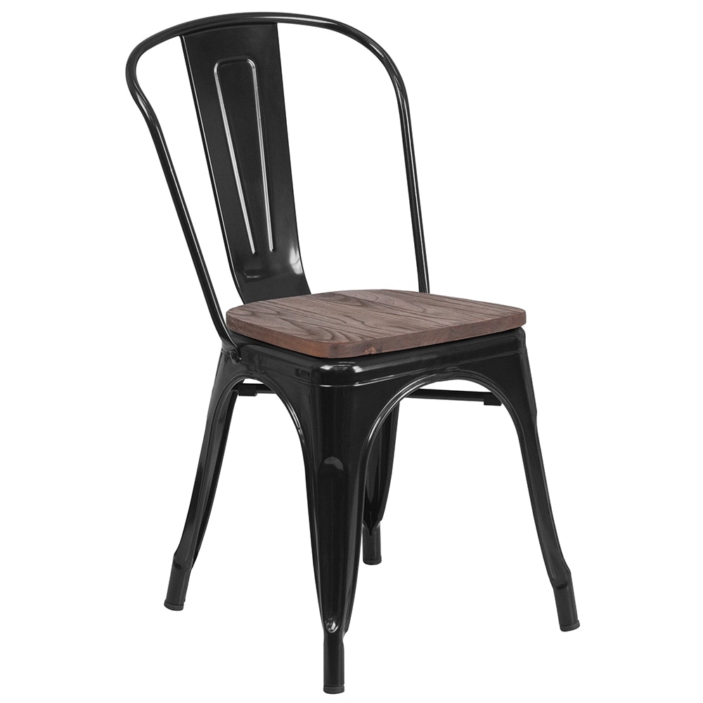 916-CH31230BKWD Stacking Side Chair w/ Vertical Slat Back & Wood Seat - Steel, Black