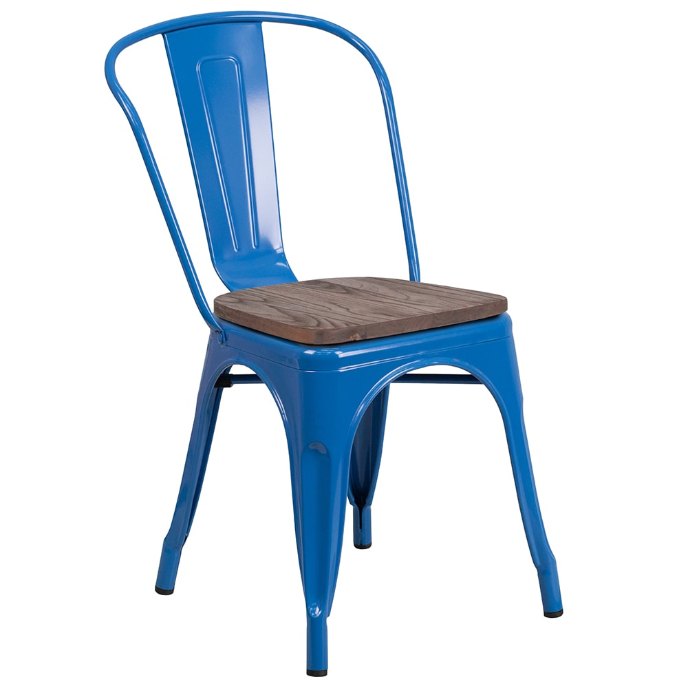 916-CH31230BLWD Stacking Side Chair w/ Vertical Slat Back & Wood Seat - Steel, Blue