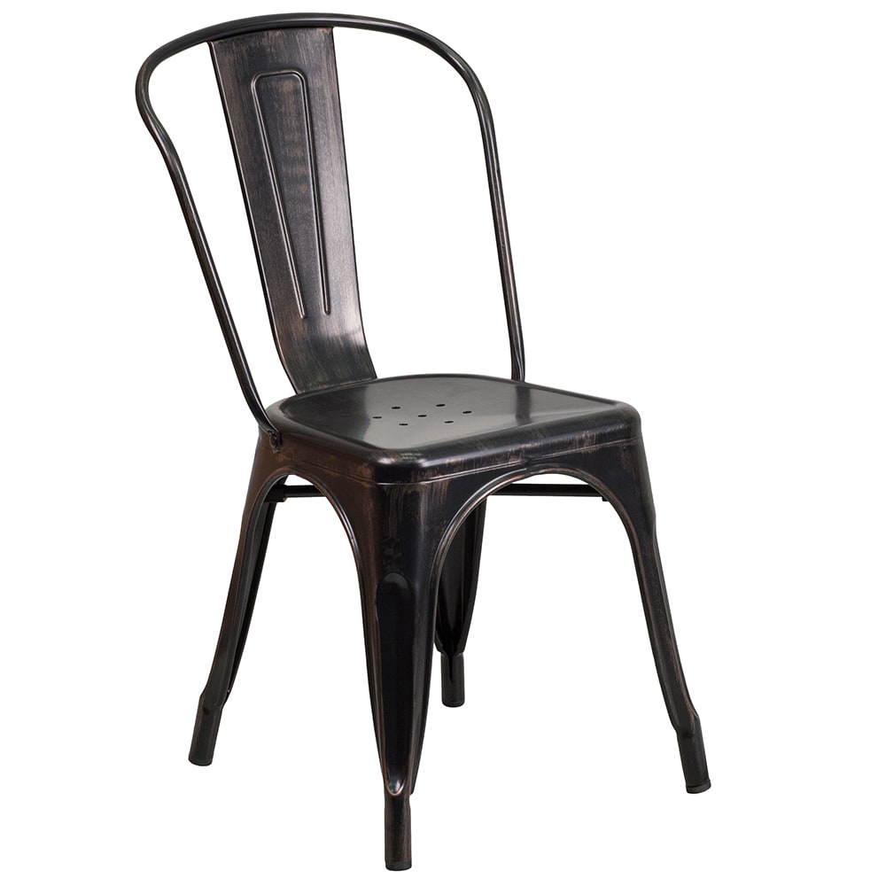 916-CH31230BQGG Stacking Side Chair w/ Vertical Slat Back - Steel, Black & Antique Gold