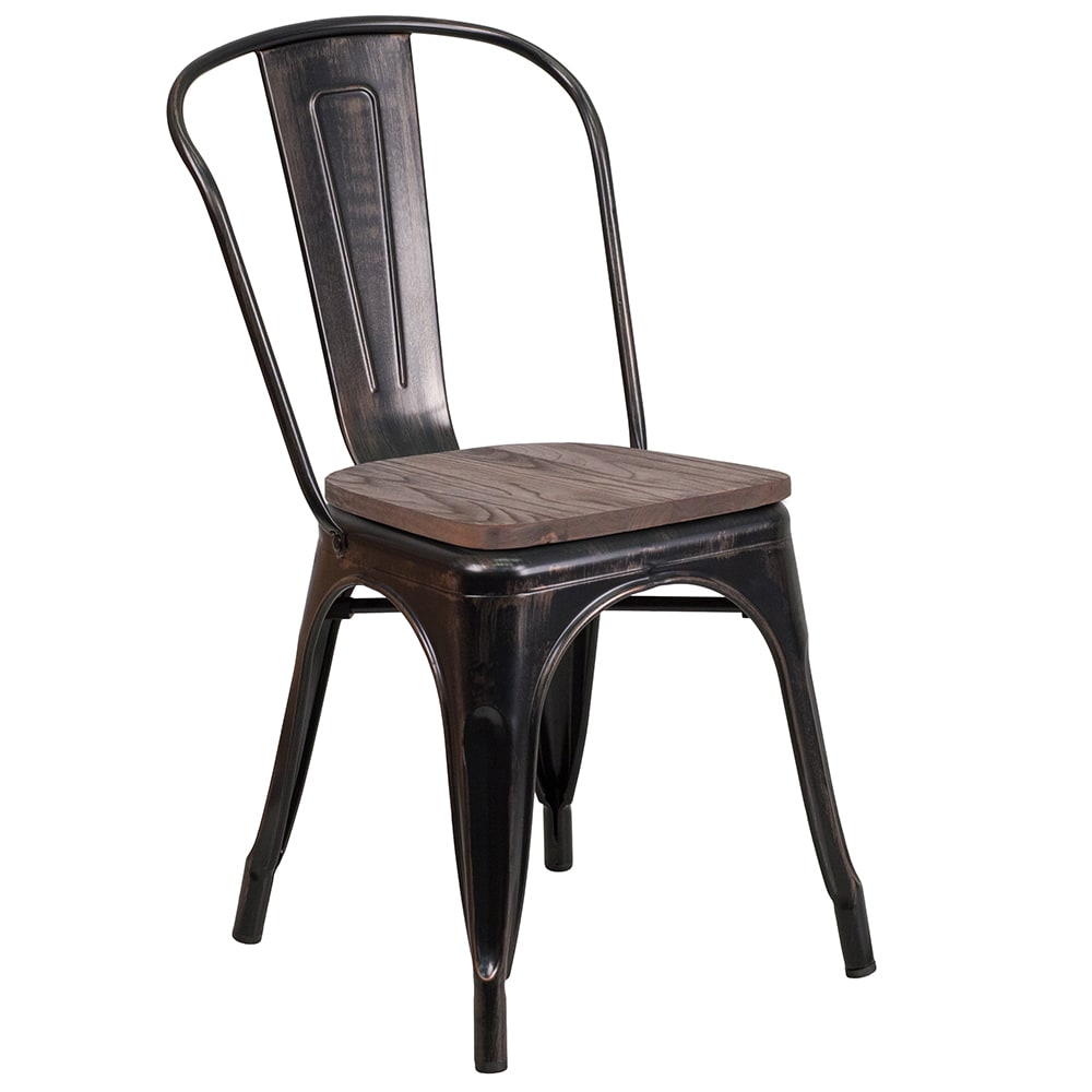 916-CH31230BQWD Stacking Side Chair w/ Vertical Slat Back & Wood Seat - Steel, Black & An...