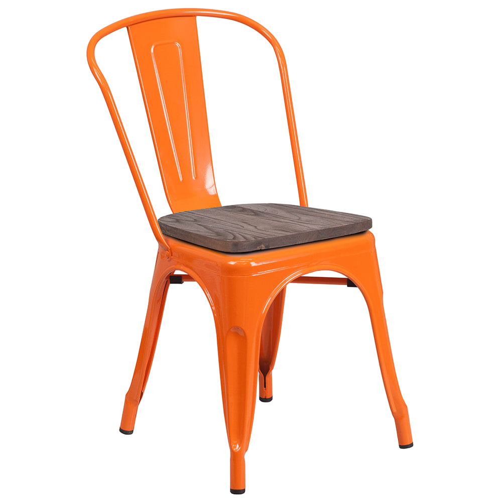 Flash Furniture CH-31230-OR-WD-GG Stacking Side Chair w/ Vertical Slat Back & Wood Seat - Steel, Orange