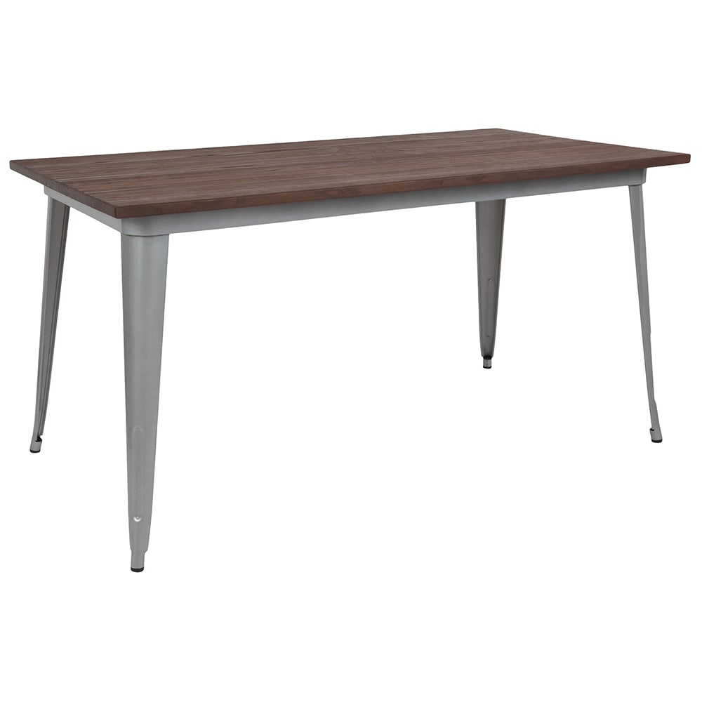 916-CH6101029M1SIL Dining Height Table w/ Walnut Elm Wood Top - 60"W x 30 1/4"D, Steel...