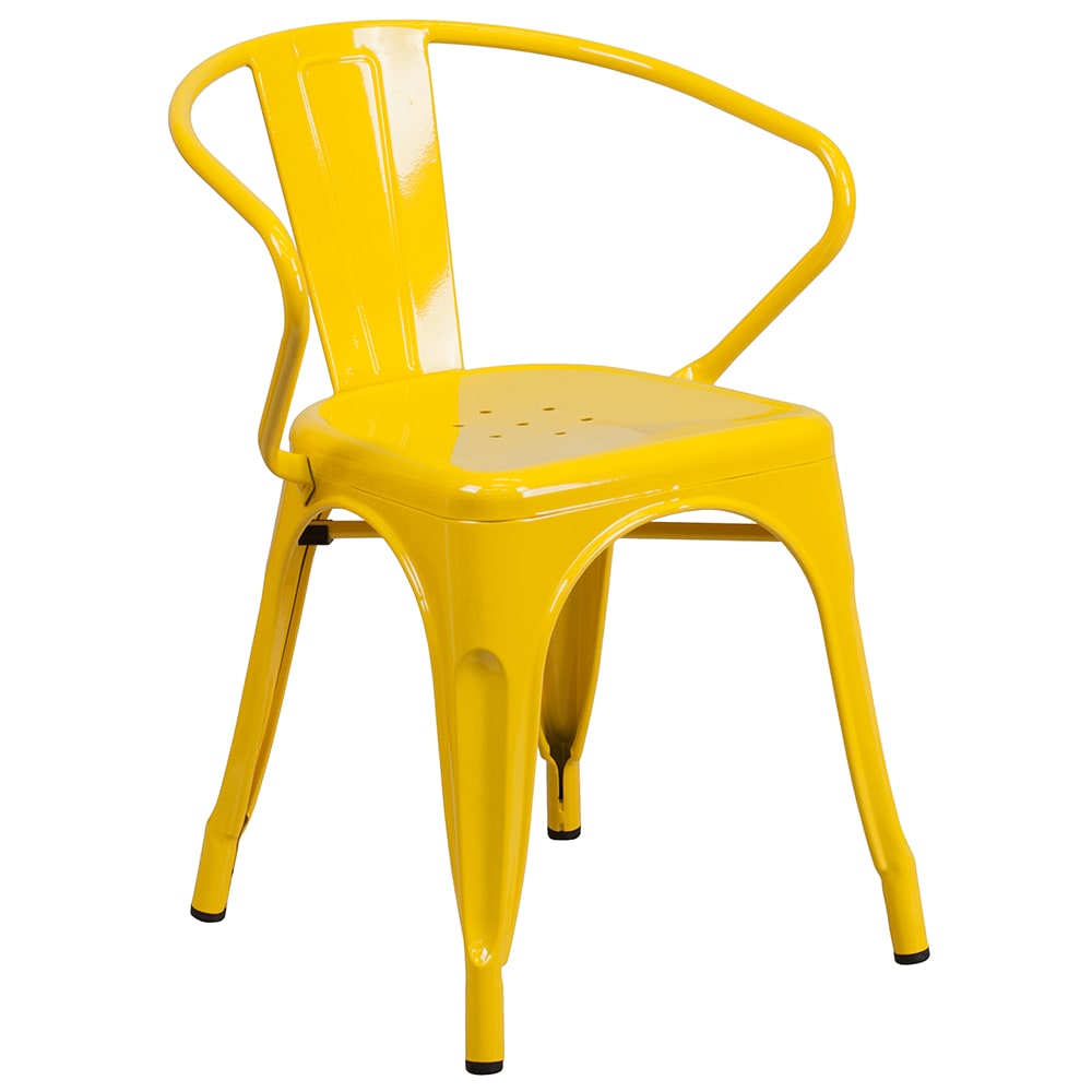 916-CH31270YL Armchair w/ Vertical Slat Back - Steel, Yellow
