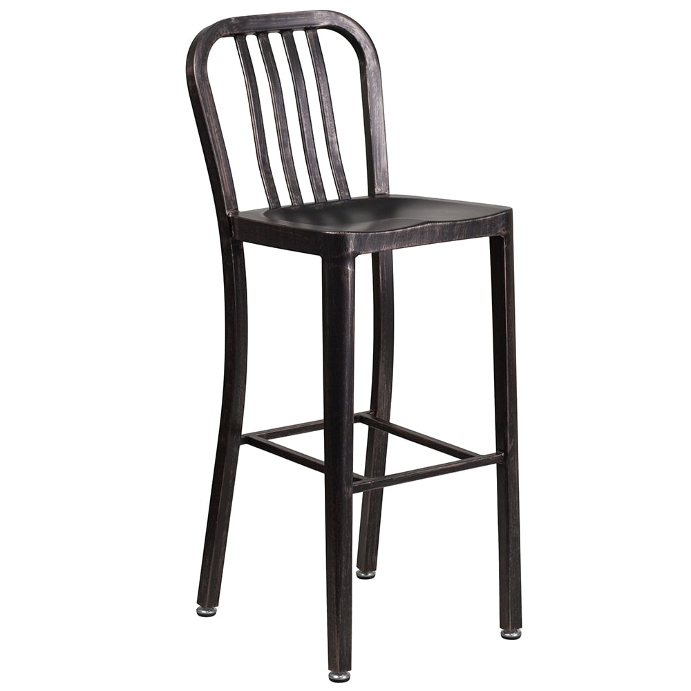 916-CH6120030BQ Bar Stool w/ Vertical Slat Back & Metal Seat, Black Antique Gold