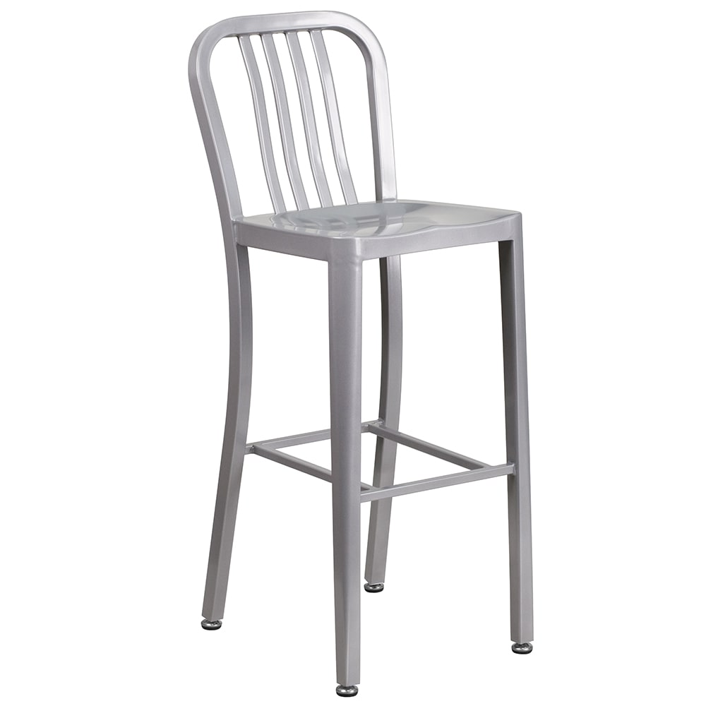 916-CH6120030SIL Bar Stool w/ Vertical Slat Back & Metal Seat, Silver