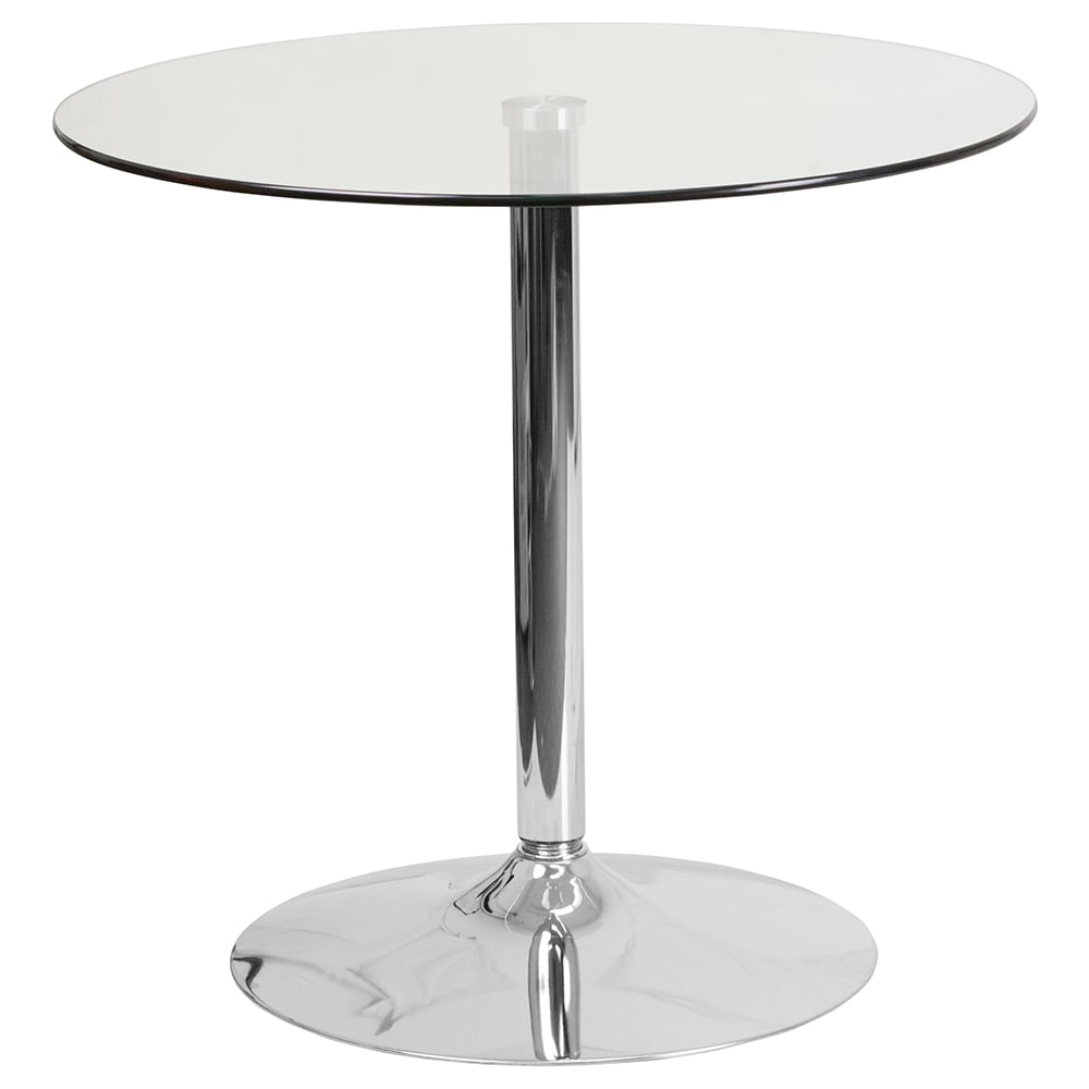 916-CH7 31 1/2" Round Dining Height Table w/ Glass Top - Chrome Base