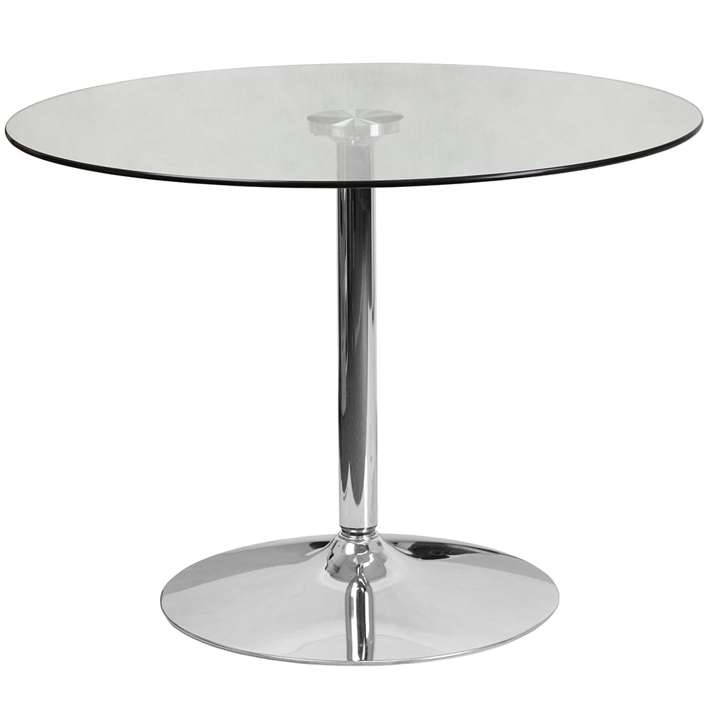 916-CH8 39 1/4" Round Dining Height Table w/ Glass Top - Chrome Base