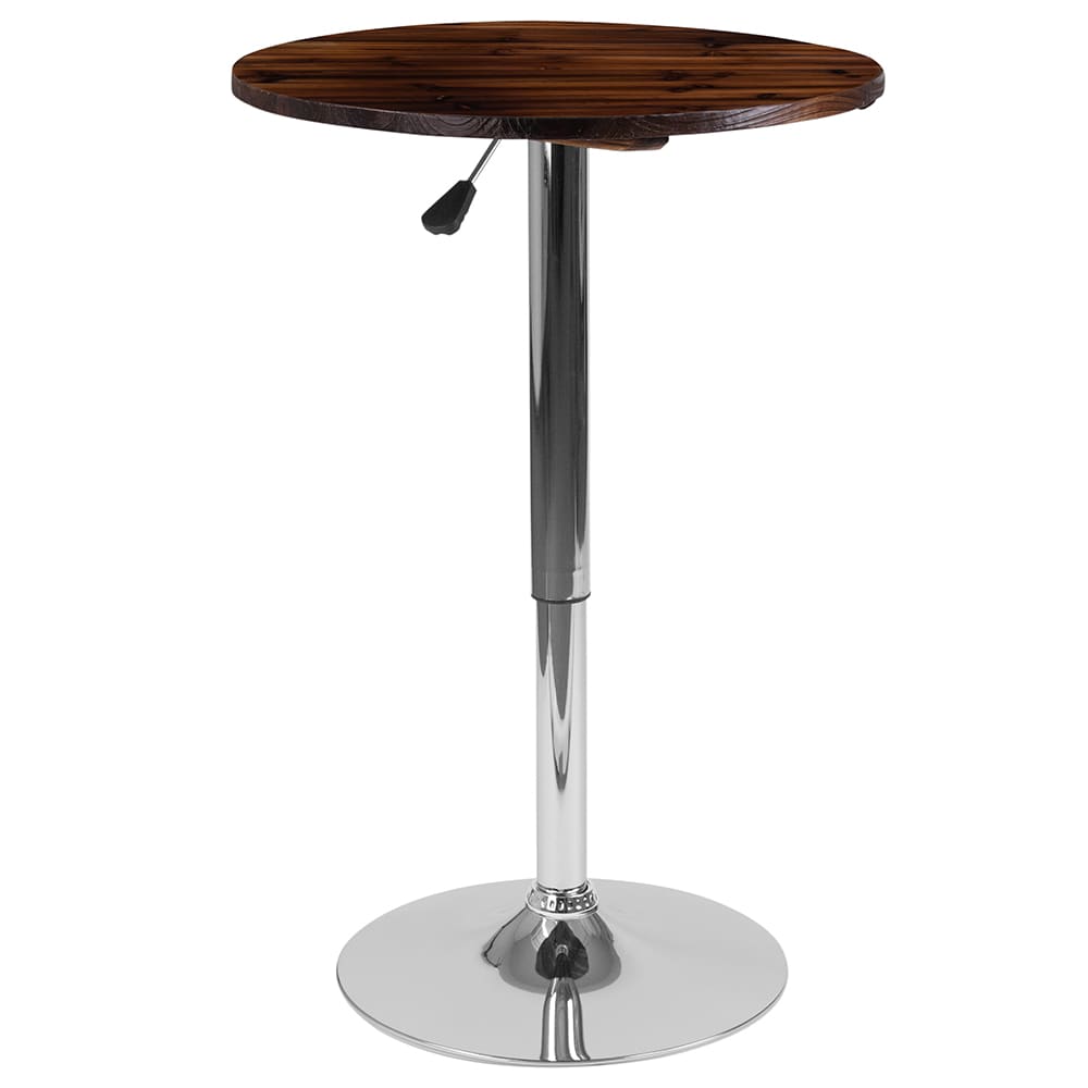 916-CH9 23 1/2" Round Bar Height Table - Walnut Wood Swivel Top, Chrome Base