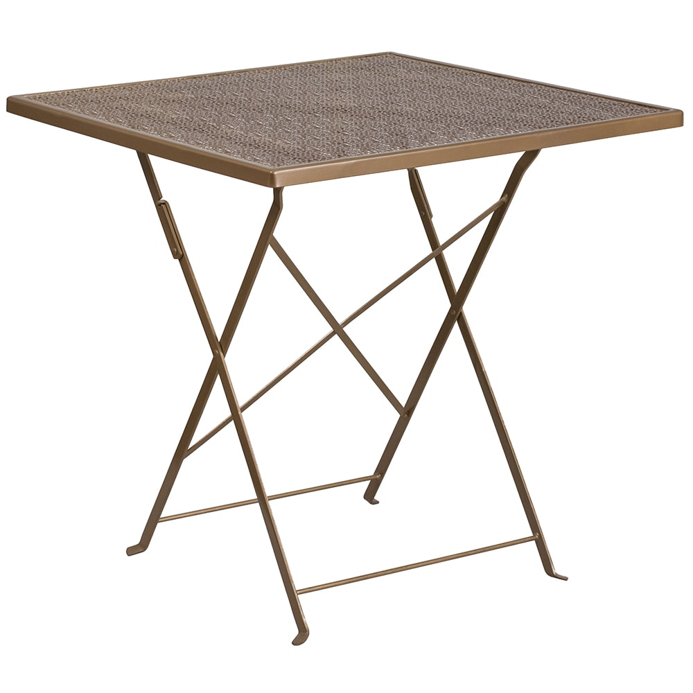 Flash Furniture CO-1-GD-GG 28" Square Folding Patio Table w/ Rain Flower Design Top - Steel, Gold