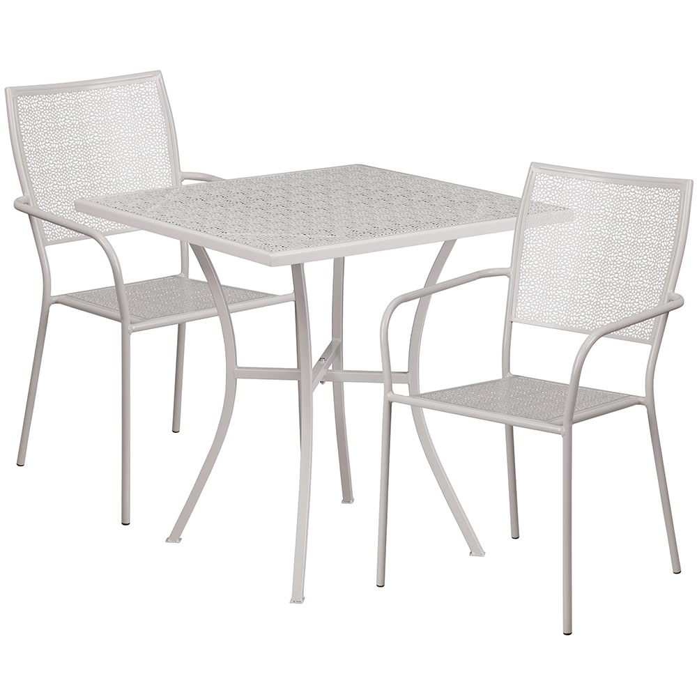 916-CO28SQ02CHR2SIL 28" Square Patio Table & (2) Square Back Arm Chair Set - Steel, Ligh...