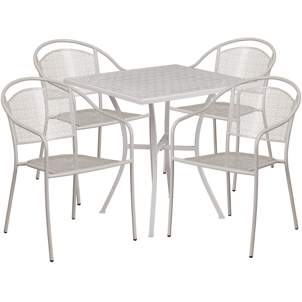 916-CO28SQ03CHR4SIL 28" Square Patio Table & (4) Round Back Arm Chair Set - Steel, Light...