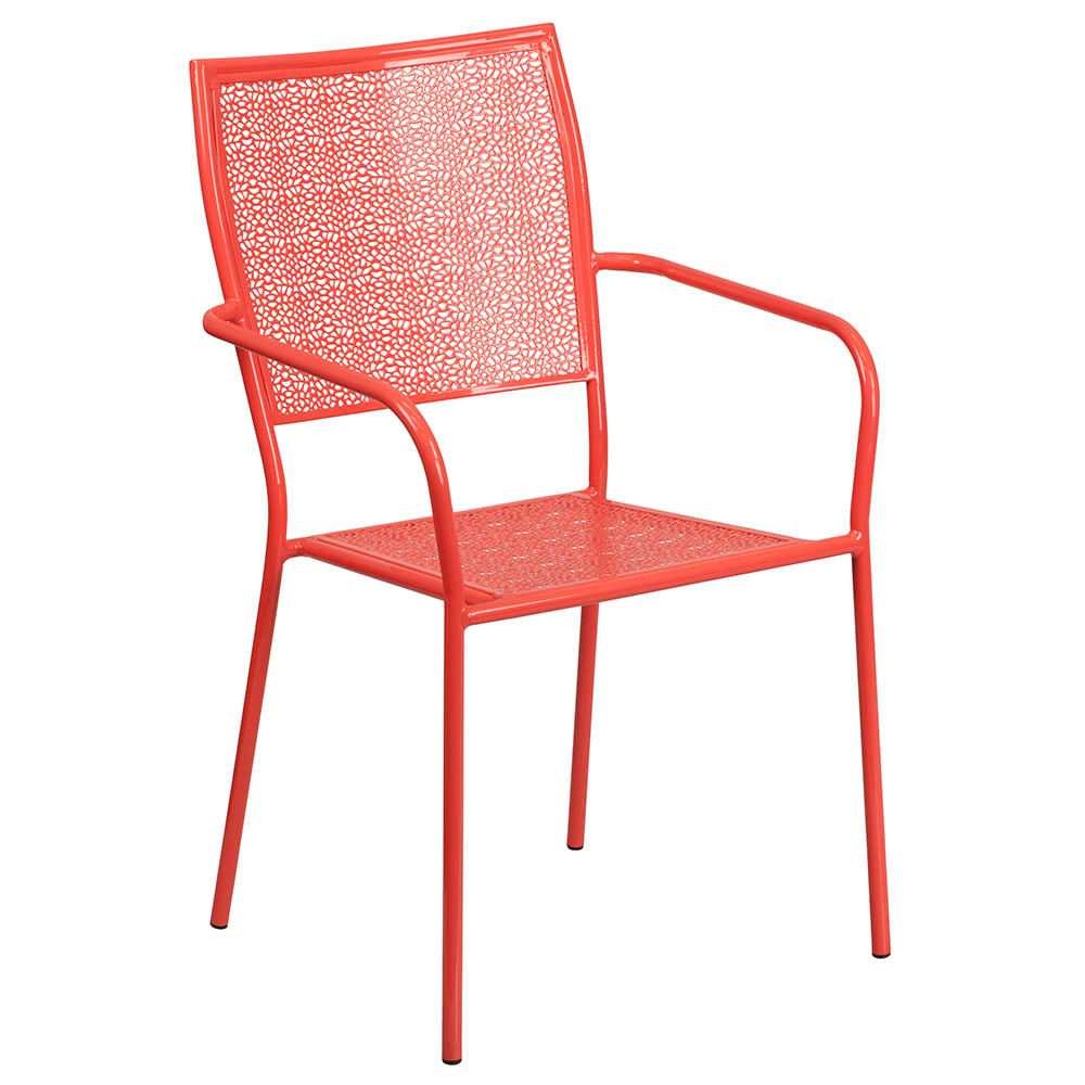 916-CO2RED Outdoor Stackable Armchair w/ Square Back - Steel, Coral