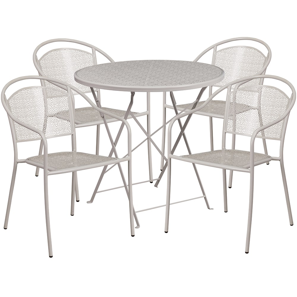 916-CO30RDF03CHR4SIL 30" Round Folding Patio Table & (4) Round Back Arm Chair Set - Stee...