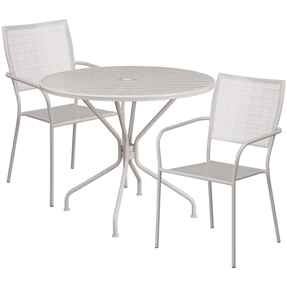 916-CO35RD02CHR2SIL 35 1/4" Round Patio Table & (2) Square Back Arm Chair Set - Steel, L...