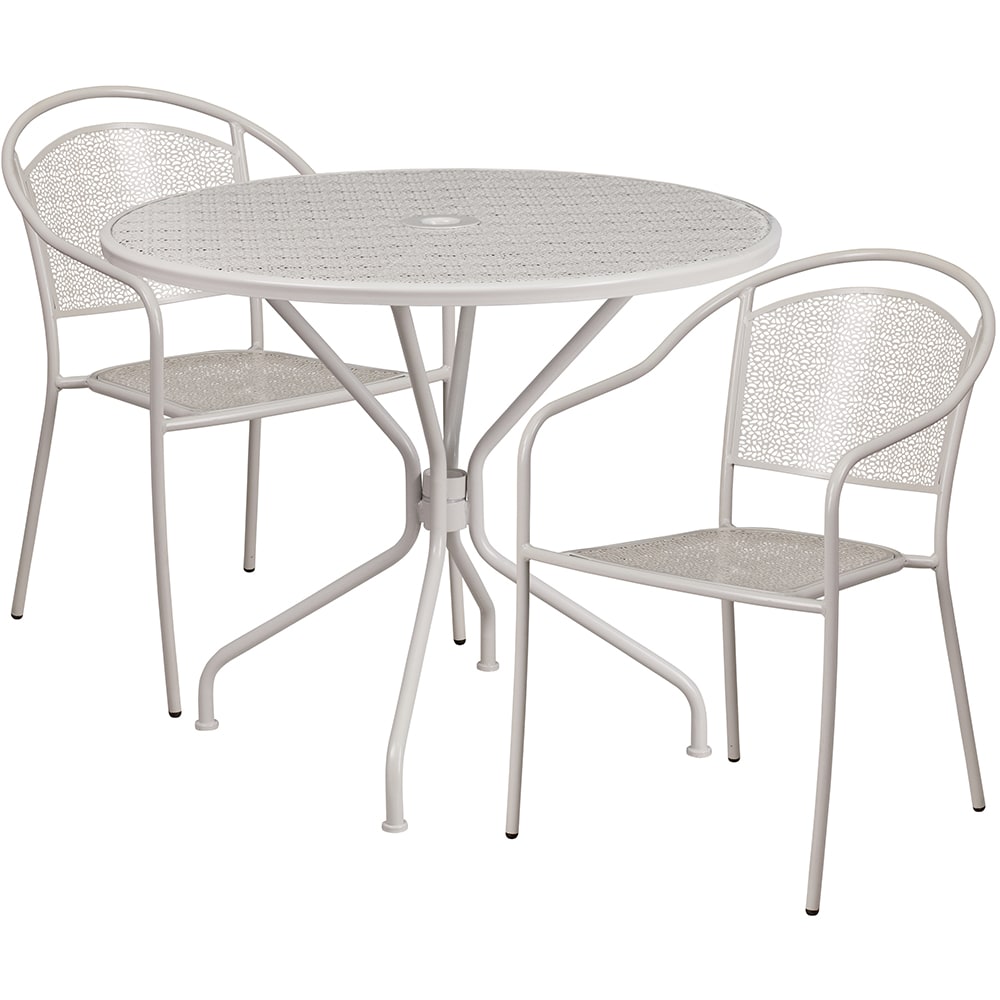 916-CO35RD03CHR2SIL 35 1/4" Round Patio Table & (2) Round Back Arm Chair Set - Steel, Li...