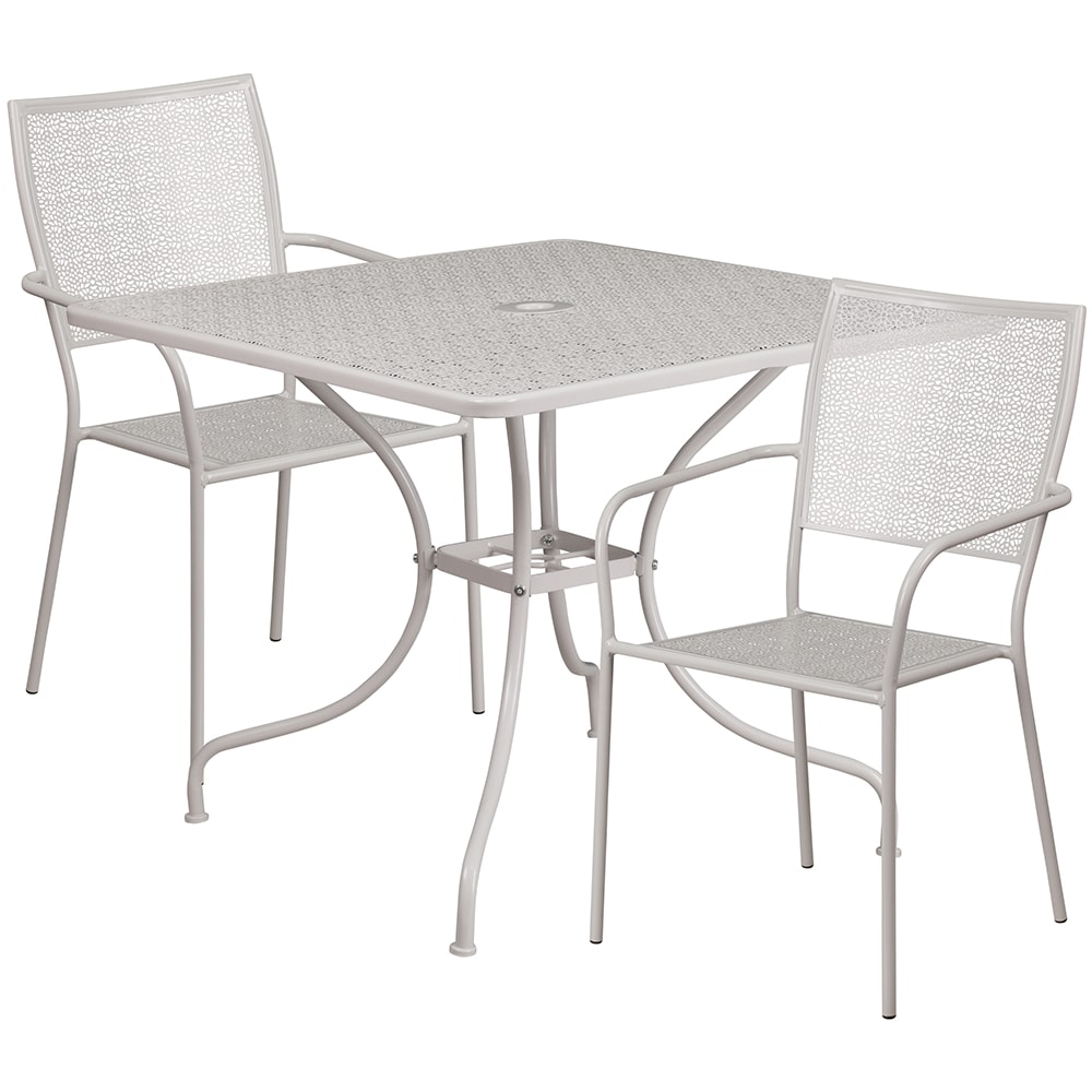 916-CO35SQ02CHR2SIL 35 1/4" Square Patio Table & (2) Square Back Arm Chair Set - Steel,...