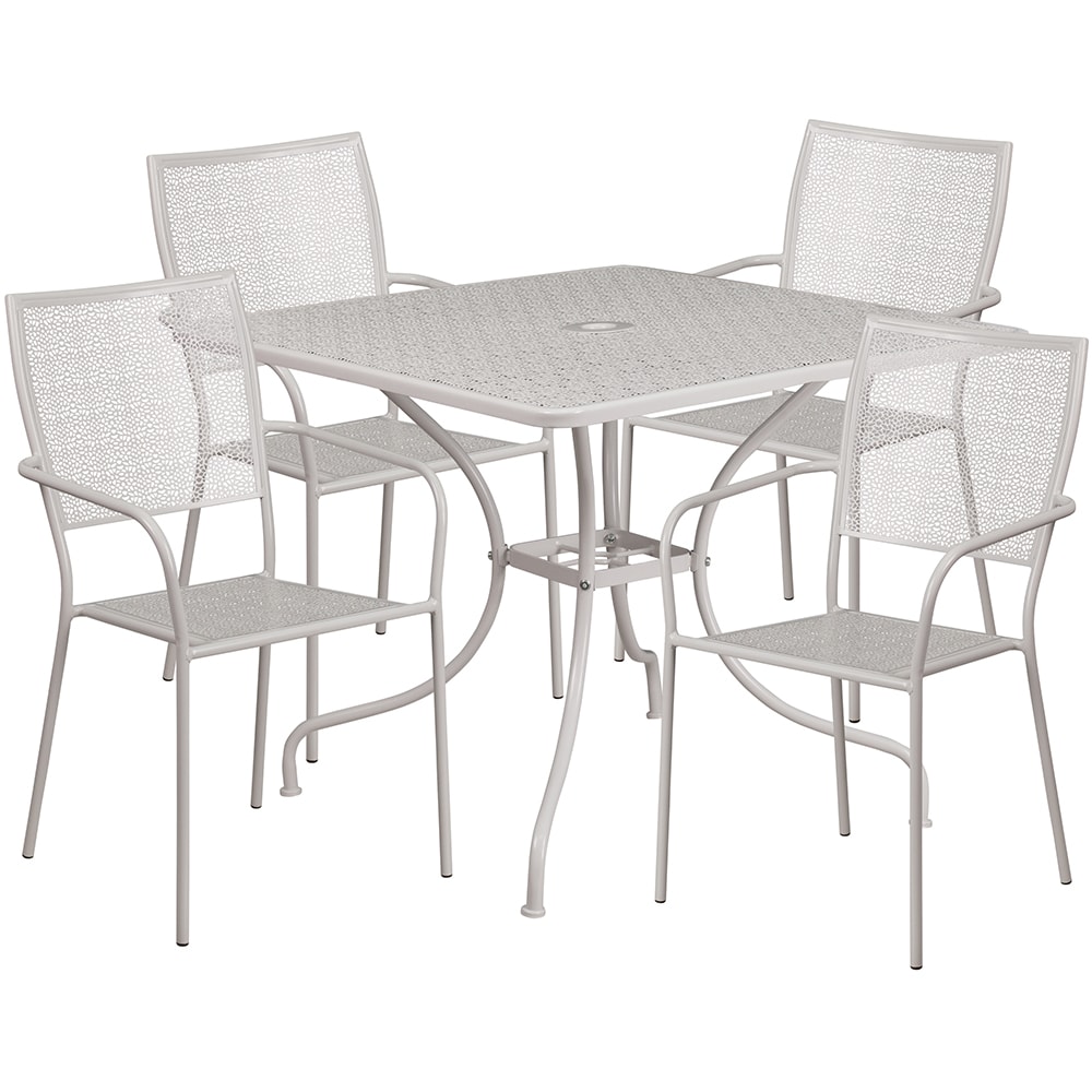 916-CO35SQ02CHR4SIL 35 1/4" Square Patio Table & (4) Square Back Arm Chair Set - Steel,...