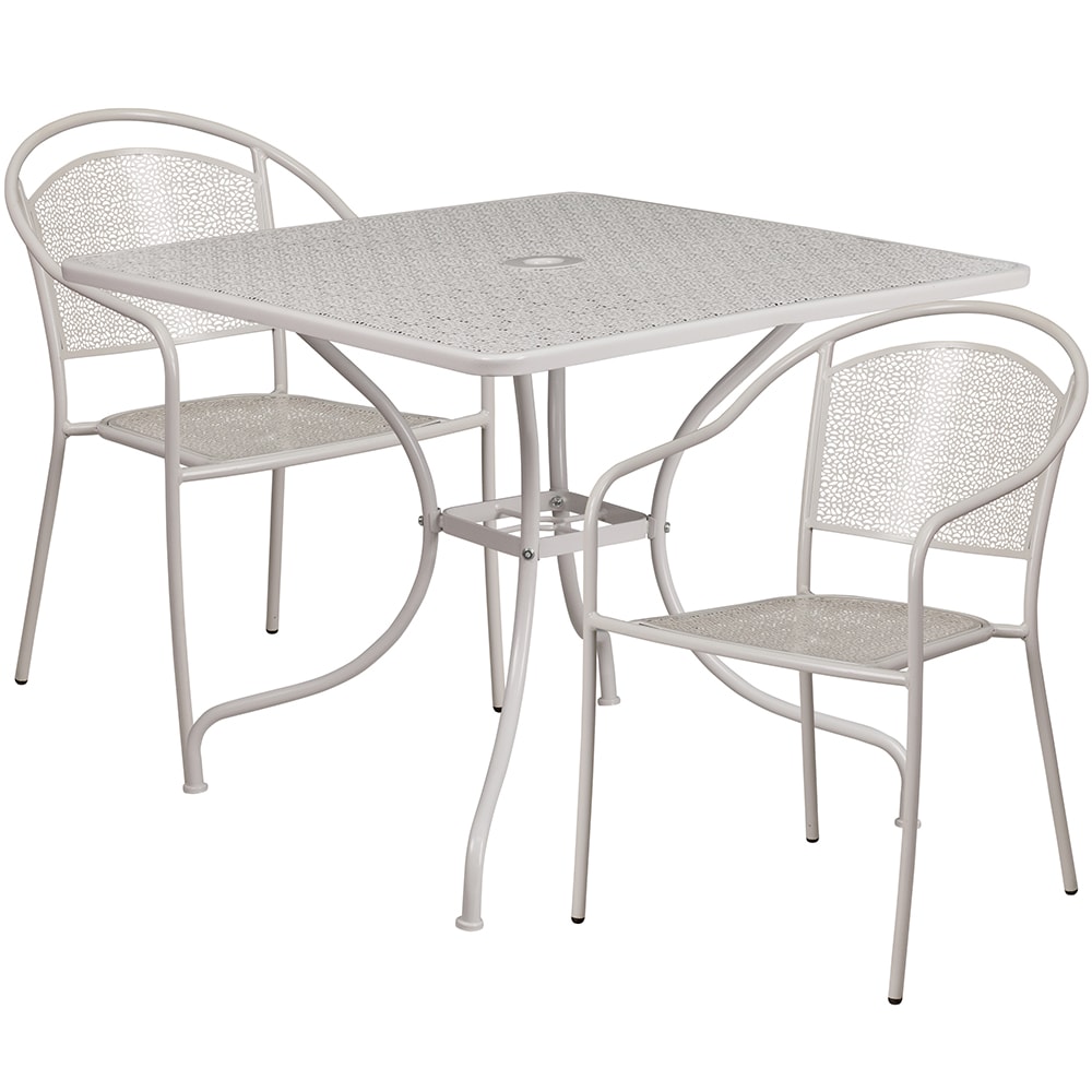 916-CO35SQ03CHR2SIL 35 1/4" Square Patio Table & (2) Round Back Arm Chair Set - Steel, L...