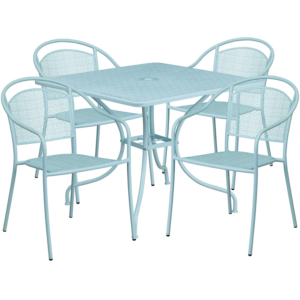 916-CO35SQ03CHR4SKY 35 1/4" Square Patio Table & (4) Round Back Arm Chair Set - Steel, S...
