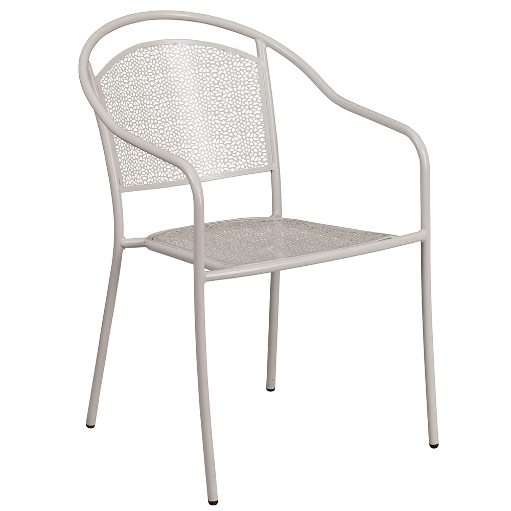 916-CO3SIL Outdoor Stackable Armchair w/ Curved Round Back - Steel, Light Gray