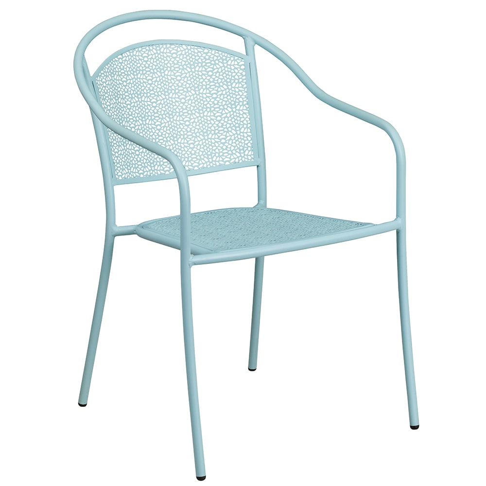 916-CO3SKY Outdoor Stackable Armchair w/ Curved Round Back - Steel, Sky Blue