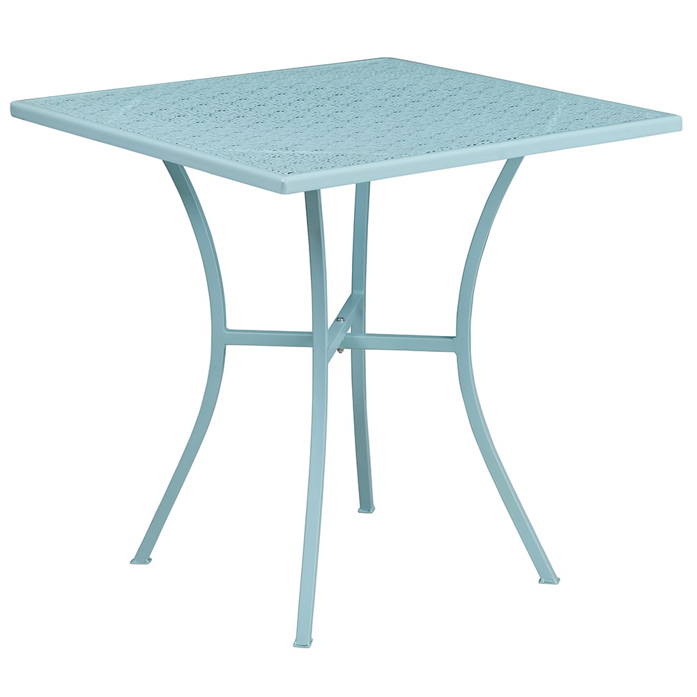 916-CO5SKY 28" Square Patio Table w/ Rain Flower Design Top - Steel, Sky Blue