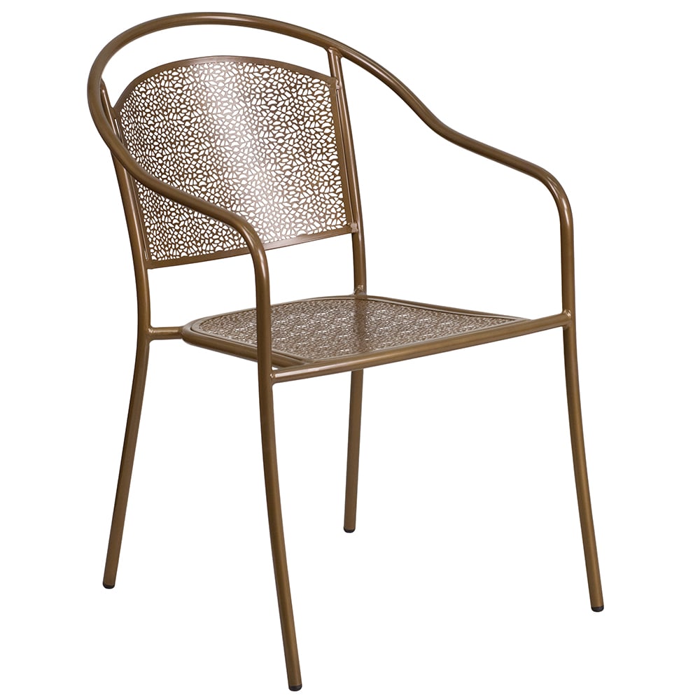 916-CO3GD Outdoor Stackable Armchair w/ Curved Round Back - Steel, Gold