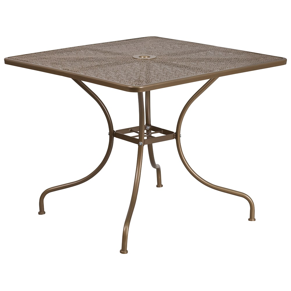 916-CO6GD 35 1/2" Square Patio Table w/ Rain Flower Design Top & Umbrella Hole - Steel,...