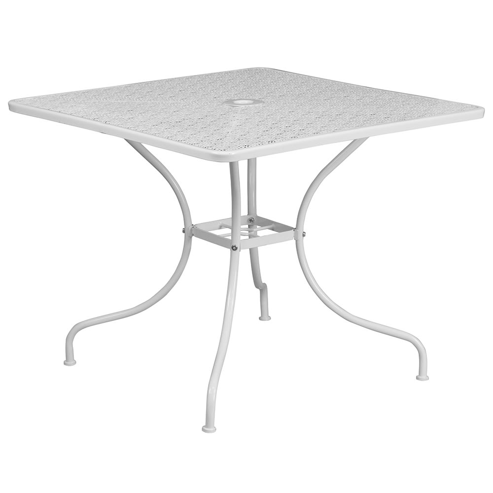 916-CO6WH 35 1/2" Square Patio Table w/ Rain Flower Design Top & Umbrella Hole - Steel,...